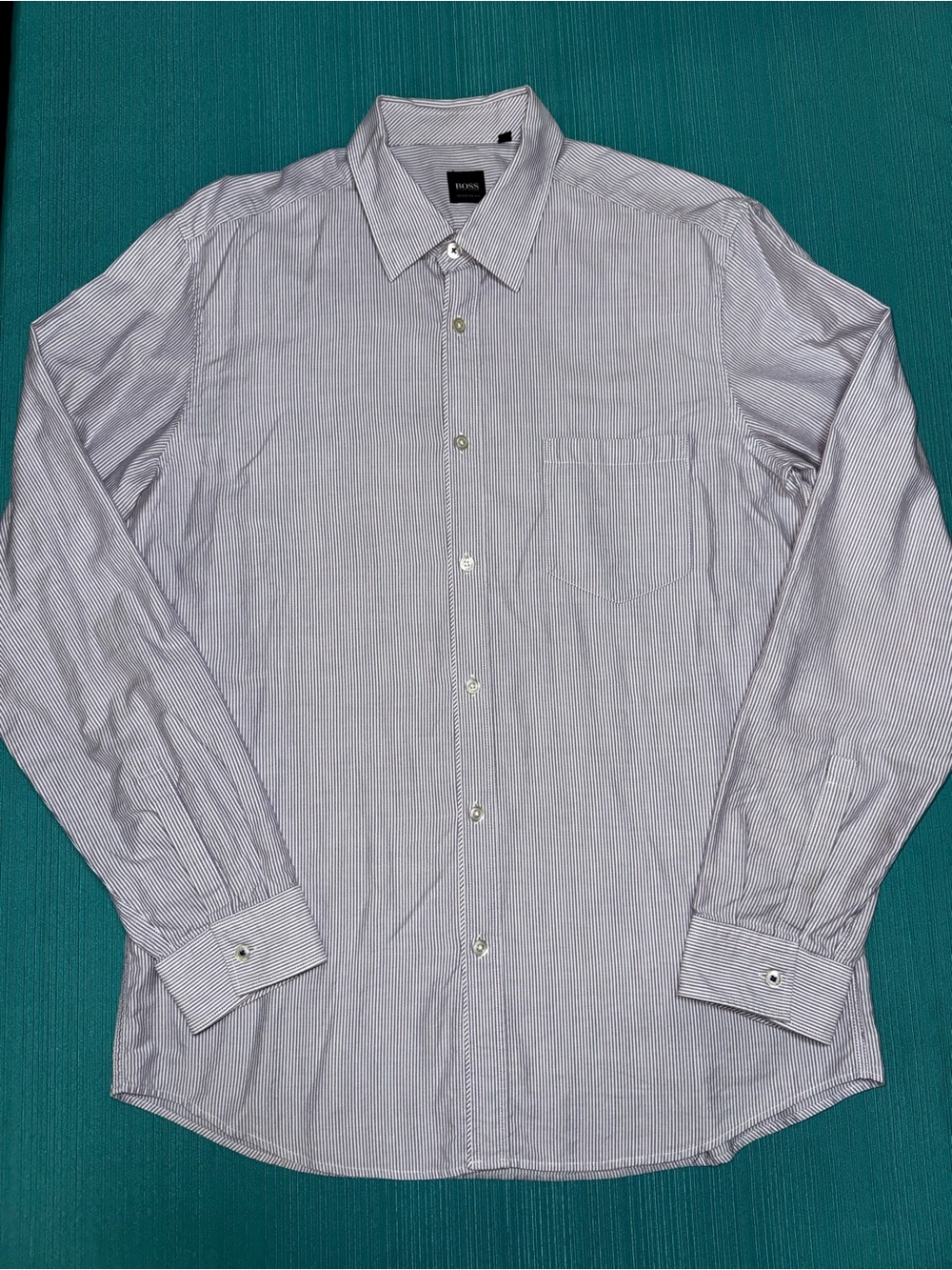 BOSS  Light Purple /White Striped Dress Shirt Men’s L 32/33 Regular Fit Cotton